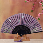 Buddha Stones Cherry Blossom Lily Butterfly Bamboo Handheld Bamboo Folding Fan 21cm Folding Fan BS Purple Butterfly Lily 21cm