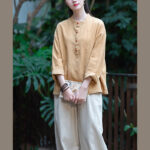 Buddha Stones Solid Color Loose Button Blouse Long Sleeve Shirt Top Long Sleeve Shirt BS 42