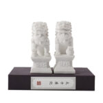 Buddha Stones 2Pcs Lion Statue Courage Strength Resin Home Office Decoration Decorations BS A Pair of Lions-White