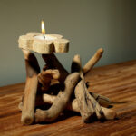 Buddha Stones Flower Pattern Wood Candlestick Home Candle Holder Decoration Candle Holder BS 16*14*13cm