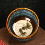 Buddha Stones Lotus Dragon Phoenix Koi Fish Chinese Jianzhan Ceramic Teacup Kung Fu Tea Cup 110ml Jian Zhan Tea Cup BS Blue Koi Fish 8cm*4.3cm*110ml