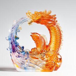 Buddha Stones Feng Shui Dragon Koi Fish Handmade Liuli Crystal Art Piece Home Office Decoration Decorations BS Dragon&Koi Fish