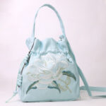 Buddha Stones Embroidered Flowers Wisteria Lily Cotton Linen Tote Crossbody Bag Shoulder Bag Handbag Crossbody Bag BS Green Yellow Peony Flower 20*20*7cm