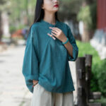 Buddha Stones Ramie Linen Loose Blouse Women Long Sleeve Shirt Chinese Hanfu Top Long Sleeve Shirt BS 22