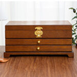 Buddha Stones Retro Wooden Jewelry Box Three-Layer Jewelry Storage Box Jewelry Box BS 9