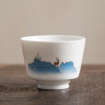 Buddha Stones Lotus Flower Leaf Mountain Pavilion Elk Peony Ceramic Teacup Kung Fu Tea Cup Cup BS 5.7cm*7.3cm*100ml Elk