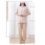 Buddha Stones 2Pcs Half Sleeve T-Shirt Pants Meditation Zen Tai Chi Cotton Linen Clothing Unisex Set Women's Meditation Cloth BS 2