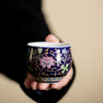 Buddha Stones Lotus Flower Pod Pattern Ceramic Teacup Kung Fu Tea Cup 80ml Cup BS Navy Blue Lotus Cup 6.3cm*4.8cm*80ml