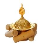 Buddha Stones Gold Alloy Healing Mini Incense Burner With Wooden Coaster Home Decor Incense Burner BS 17