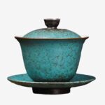 Buddha Stones Traditional Pine Tree Green Ceramic Gaiwan Sancai Teacup Kung Fu Tea Cup And Saucer With Lid Cup BS 11