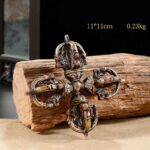 Buddha Stones Tibetan Handmade 5 Prong Double Dorje Copper Iron Thunderbolt Strength Vajra Double Dorje BS 11