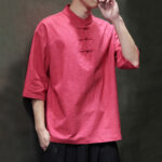 Buddha Stones Men's Chinese Frog-Button Tang Suit Half Sleeve Cotton Linen Shirt Men's Shirts BS 19