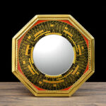 Buddha Stones Feng Shui Bagua Map Five-Emperor Coins Gourd Balance Living Room Energy Map Mirror Bagua Map BS Bagua Map 21cm Concave Mirror