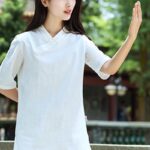 Buddha Stones 2Pcs Half Sleeve V-Neck Shirt Top Pants Meditation Zen Tai Chi Linen Clothing Women's Set Women's Meditation Cloth BS 6