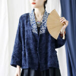 Buddha Stones Flower Jacquard V-Neck Long Sleeve Jacket 26