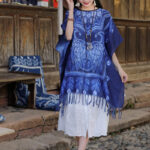 Buddha Stones Blue Tie Dye Koi Fish Shawl Tassels Soft Travel Pullover 90*95cm 6