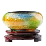 Buddha Stones Handmade Liuli Crystal Treasure Bowl Ingots Art Piece Home Decoration Decorations BS 6