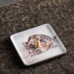 Buddha Stones Mountain Lake Flower Leaf Healing Ceramic Plate Tray Stick Incense Burner Decoration Incense Burner BS Tiger 10.2*10.2*1.2cm