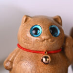 Buddha Stones Mini Lucky Cat Kitten Phoebe Zhennan Wood Blessing Decoration Decorations BS 6