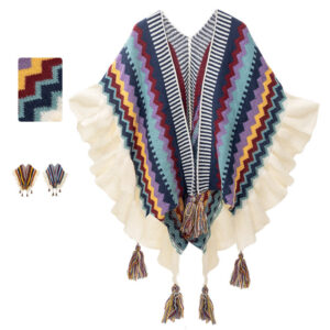 Buddha Stones Tibetan Shawl Colorful Striped Wavy Line Tassels Winter Cozy Travel Scarf Wrap Tibetan Shawl BS main