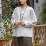 Buddha Stones Frog-Button Design Shirt Tai Chi Meditation Top Clothing Ramie Linen Jacket Jacket Shirt BS 3