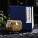 Buddha Stones Colorful Brown Ceramic Teacup Kung Fu Tea Cup Bowl Cup BS 8.6cm*5.7cm*210ml With Gift Box