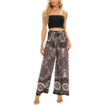 Buddha Stones Boho Mandala Print Lace-up Wide Leg Pants Women's Yoga Pants Women's Wide Leg Pants BS 6
