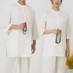 Buddha Stones 2Pcs Solid Color Three Quarter Shirt Top Pants Meditation Zen Tai Chi Cotton Linen Clothing Women's Set Women's Meditation Cloth BS 9