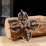 Buddha Stones Tibetan Handmade 5 Prong Double Dorje Copper Iron Thunderbolt Strength Vajra Double Dorje BS 4