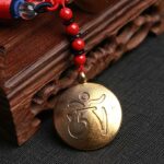 Buddha Stones Tibet Om Mani Padme Hum Prayer Wheel Nine Palace Eight Trigrams Copper Car Hanging Decoration Car Hanging Decoration BS 12