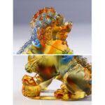 Buddha Stones Handmade Liuli Crystal Lion Art Piece Strength Home Office Decoration Decorations BS 9