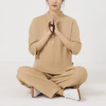 Buddha Stones 2Pcs Solid Color Three Quarter Shirt Top Pants Meditation Zen Tai Chi Cotton Linen Clothing Women's Set Women's Meditation Cloth BS Brown(Top&Pants) 2XL(Bust 112cm/Waist 70-104cm/Pants Length 101cm)