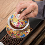 Buddha Stones Peony Flowers Ceramic Gaiwan Sancai Teacup Kung Fu Tea Cup And Saucer With Lid Cup BS 7