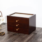 Buddha Stones Retro Solid Wood Jewelry Box Jewelry Storage Box With Drawer Jewelry Box BS Three Layers Dark Color 28*19*18.5cm
