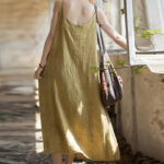 Buddha Stones Summer Spaghetti Strap Handmade Tie Dye Linen Midi Cami Dress Midi Dress BS 2