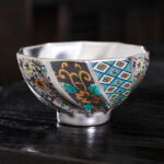Buddha Stones 999 Sterling Silver Gilding Chrysanthemum Flowers Ceramic Teacup Kung Fu Tea Cup Cup BS 7