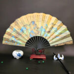 Buddha Stones Great Wall Mountains Trees Crane Bamboo Handheld Silk Bamboo Folding Fan 33.5cm Folding Fan BS A Panorama Of Rivers And Mountains 33.5cm