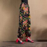 Buddha Stones Ethnic Style Red Green Flowers Print Harem Pants With Pockets Women's Harem Pants BS 35