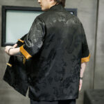 Buddha Stones Frog-Button Chinese Dragon Embroidery Half Sleeve Shirt Linen Men Clothing Men's Shirts BS 2