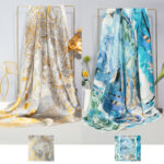 Buddha Stones Jungle Oil Painting Auspicious Clouds 100% Mulberry Silk Scarf Premium Grade 6A Double-sided Silk Neck Scarf Silk Shawl BS 29