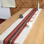 Buddha Stones Classic Chinese Style Lotus Koi Fish Flower Crane Calligraphy Enlightenment Cotton Linen Tassels Table Runner Table Runner BS 15