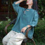Buddha Stones Ramie Linen Loose Blouse Women Long Sleeve Shirt Chinese Hanfu Top Long Sleeve Shirt BS 25