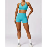 Buddha Stones Gym Sports Yoga Backless Bra Crop Tank Top Breathable Shorts 2-Piece Outfit BS 11