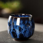 Buddha Stones Simple Multicolored Kiln Change Chinese Jianzhan Ceramic Teacup Kung Fu Tea Cup 110ml Jian Zhan Tea Cup BS Blue 6.5cm*6cm*110ml