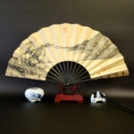 Buddha Stones Great Wall Mountains Trees Crane Bamboo Handheld Silk Bamboo Folding Fan 33.5cm Folding Fan BS Pine Forest 33.5cm