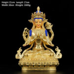 Buddha Stones Chenrezig Four-armed Avalokitesvara Protection Copper Gold Plated Statue Decoration Decorations BS 7 Inch