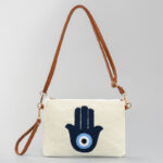 Buddha Stones Evil Eye Leaf Hamsa Canvas Crossbody Bag Shoulder Bag Handbag Crossbody Bag BS Hamsa 28*2*20cm