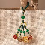 Buddha Stones Nothing to Be Superstitious Dancing Lion Copper Wealth Key Chain Key Chain BS Dark Green(Dancing Lion Charm)