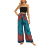 Buddha Stones Bohemian Compass Flower Print Lace-up Wide Leg Pants Women's Yoga Pants Women's Wide Leg Pants BS 3