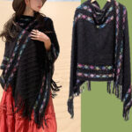 Buddha Stones Tibetan Colorful Striped Rhombus Pattern Shawl Tassels Pullover Winter Cozy Travel Scarf Wrap Tibetan Shawl BS Black 150cm*55cm